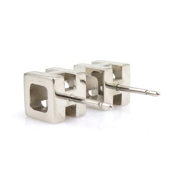 HERMES H Cube Pierce Earrings Silver/Magenta Metal/Enamel - Picture 10 of 10